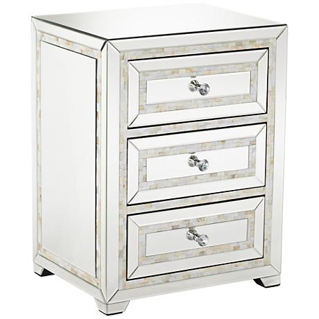 650011 wooden mirrored bedside table