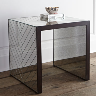 650029 wooden mirrored nightstand table